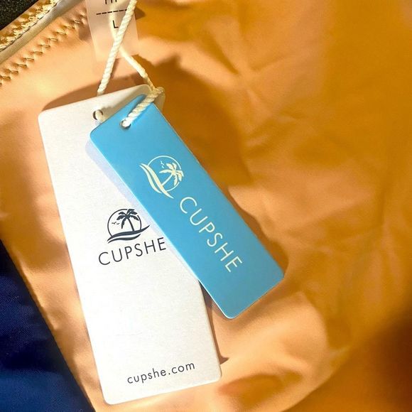 CUPSHE BIKINI Navy & Peach Color Block High Waisted Twisted Tie Plunge Top NWT - Picture 8 of 11